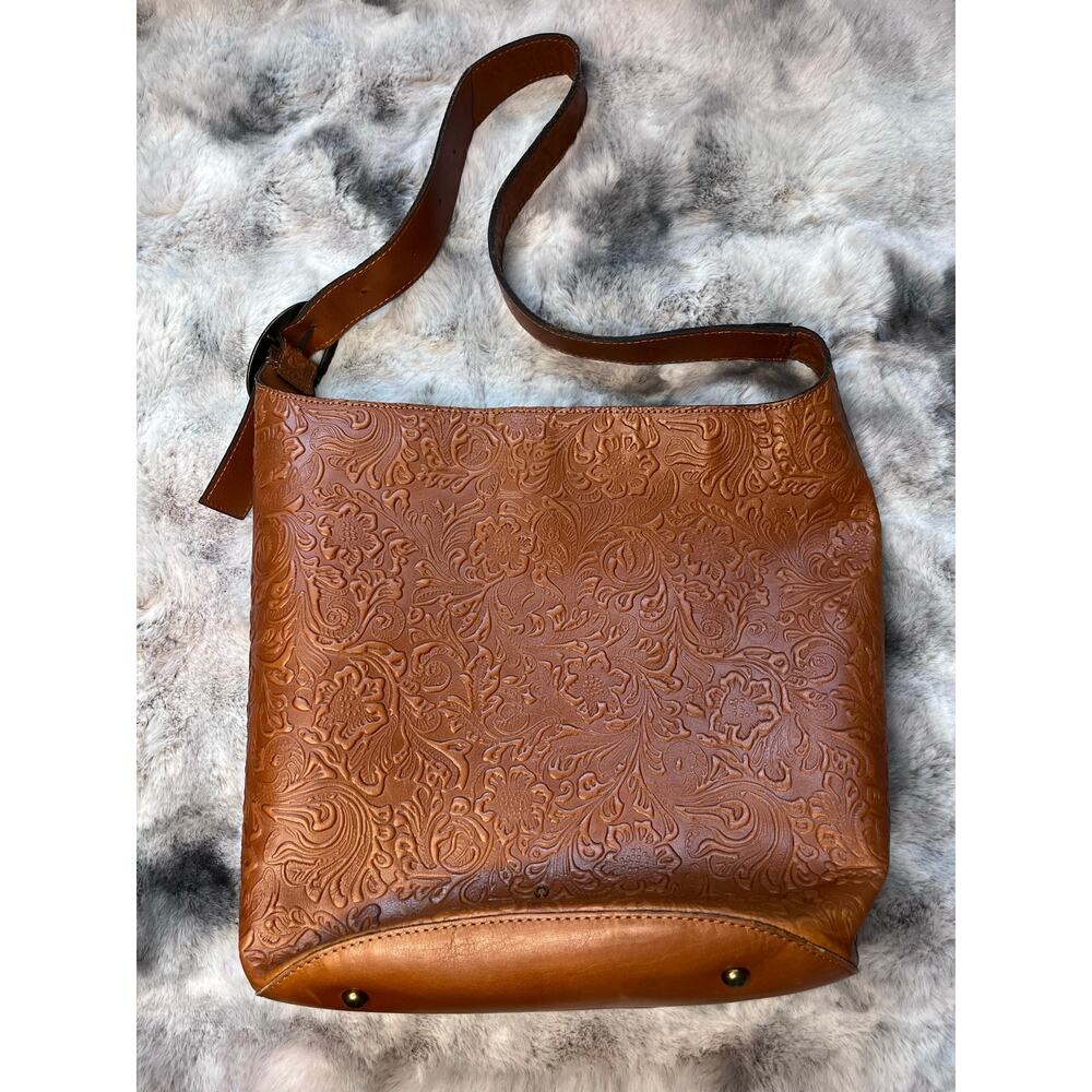 Wild West Los Angeles Brown Leather Tooled Hobo Bag Shoulder Purse Plaid Lining